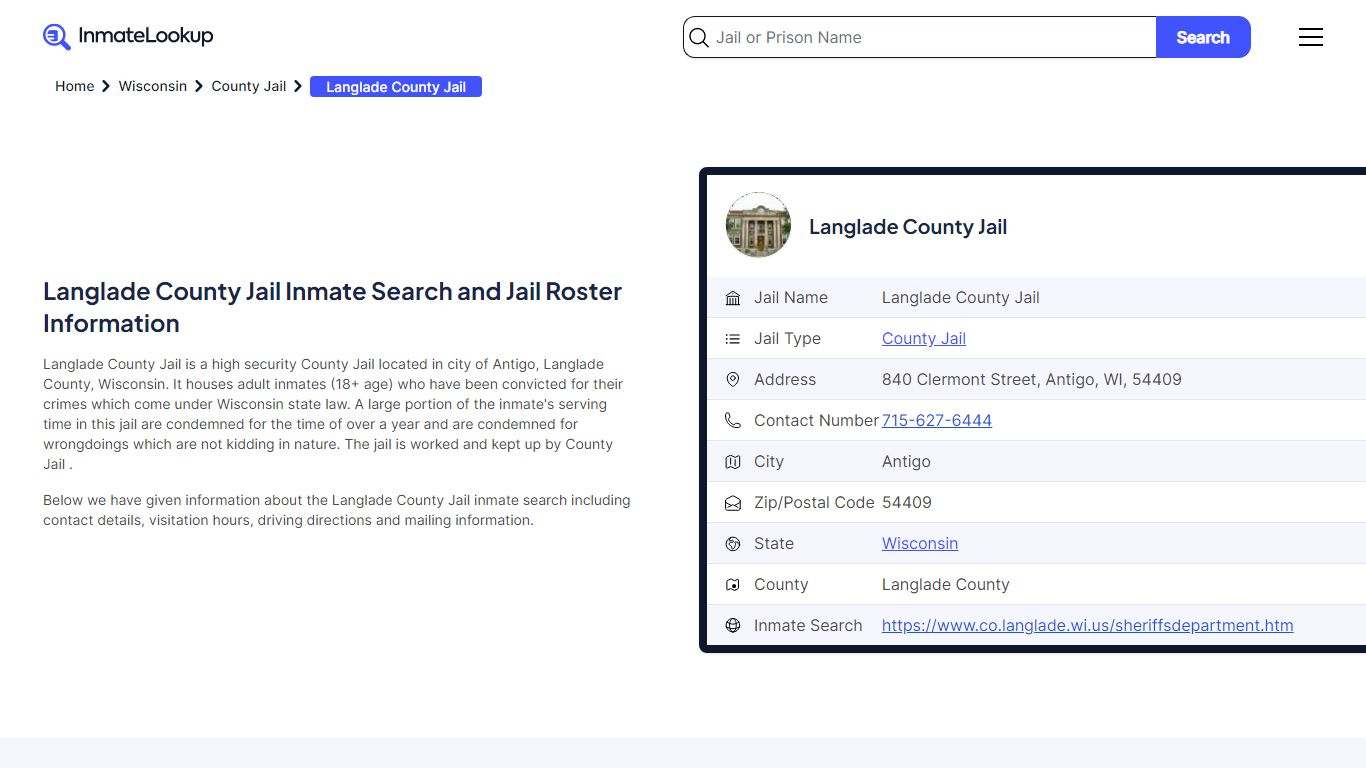 Langlade County Jail Inmate Search and Jail Roster Information