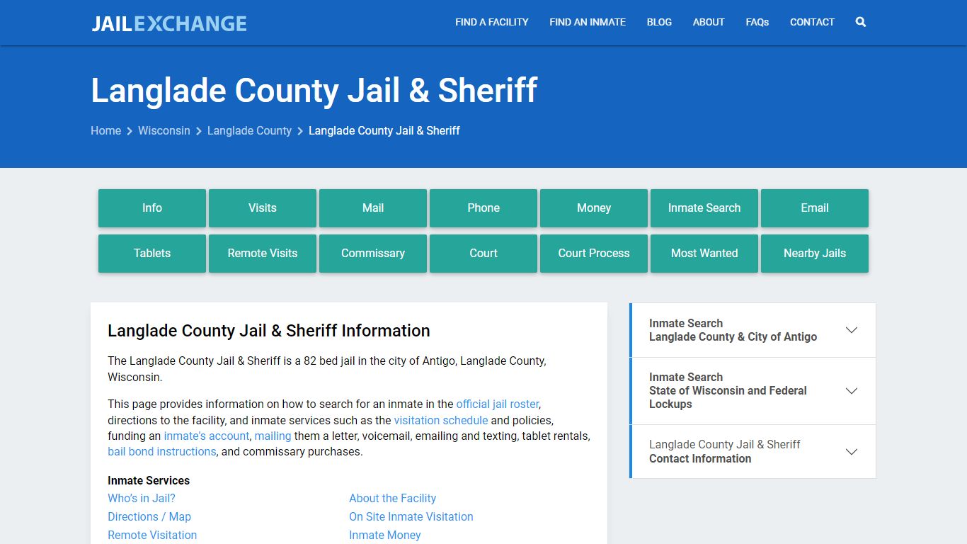 Langlade County Jail & Sheriff, WI Inmate Search, Information