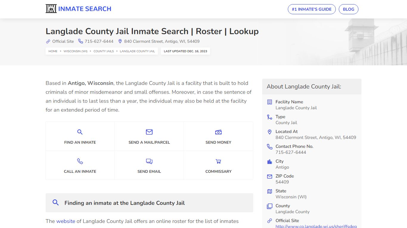Langlade County Jail Inmate Search | Roster | Lookup